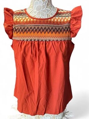 SHEIN Orange Sleeveless Embroidered Yoke Ruffle Camisole